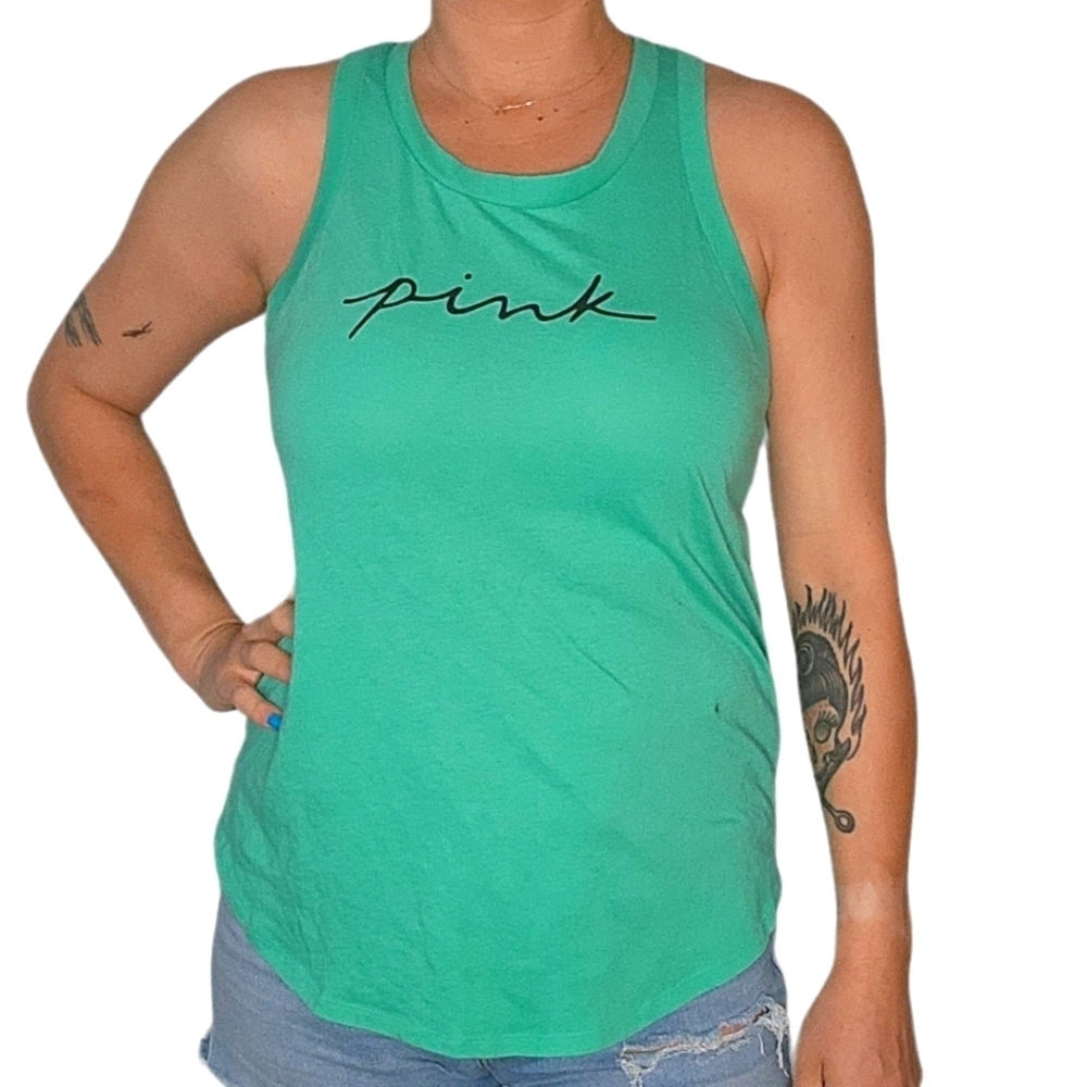 Pink by VS Open Back Tank Top Size Small Green